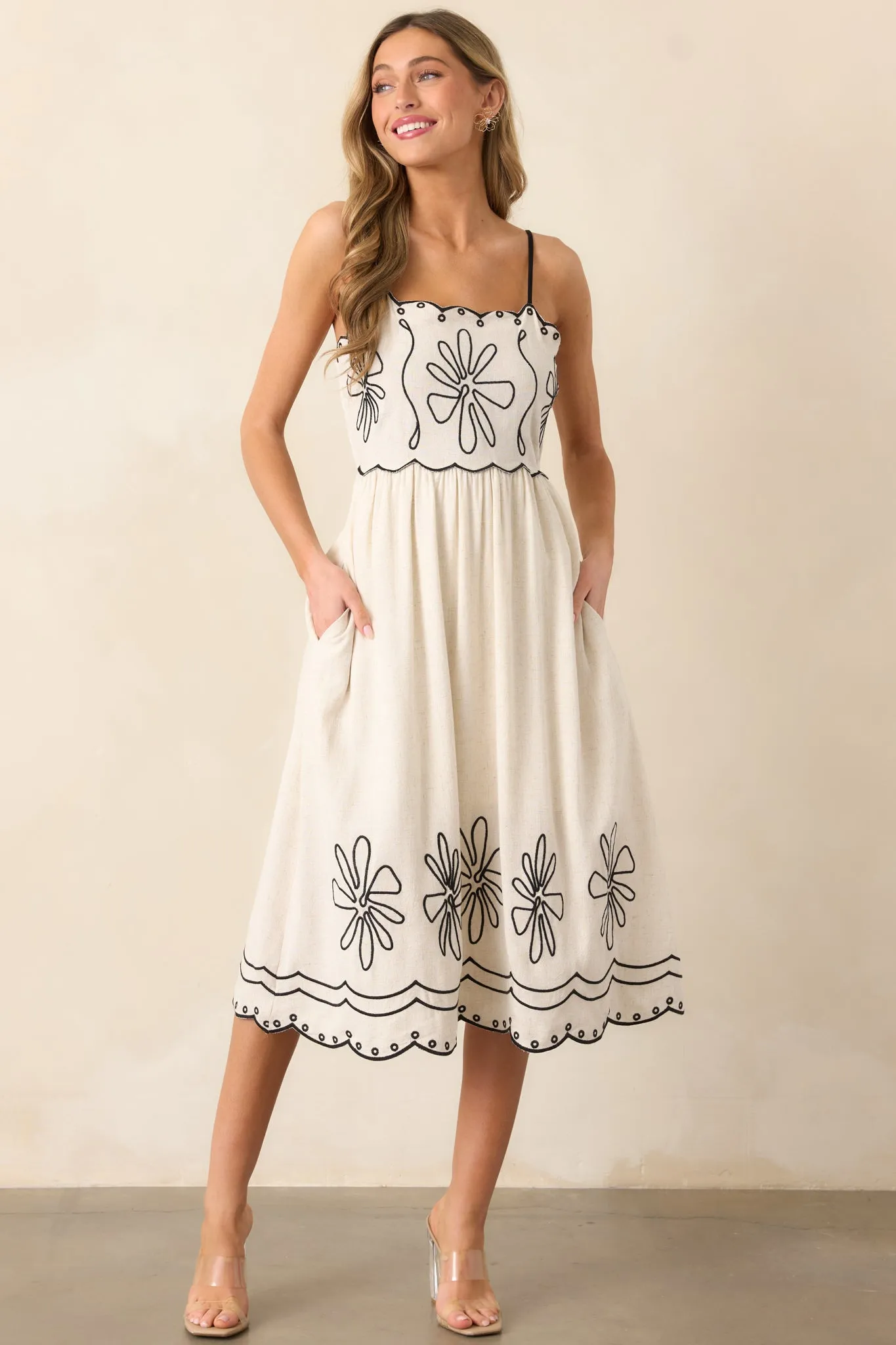 Afternoon Lunch Natural Linen Midi Dress