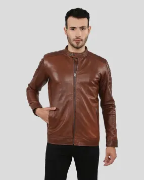 Albie Brown Slim Fit Racer Leather Jacket