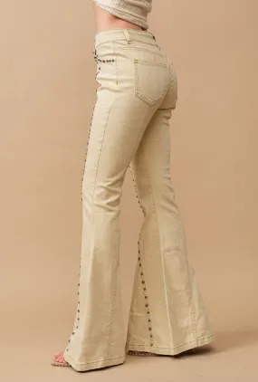 Antique Gold Metal Studs Flared Jeans