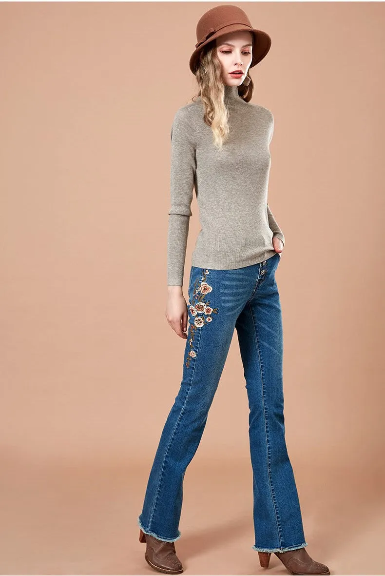 ARTKA EMBROIDERED HIGH RISE FLARE JEANS