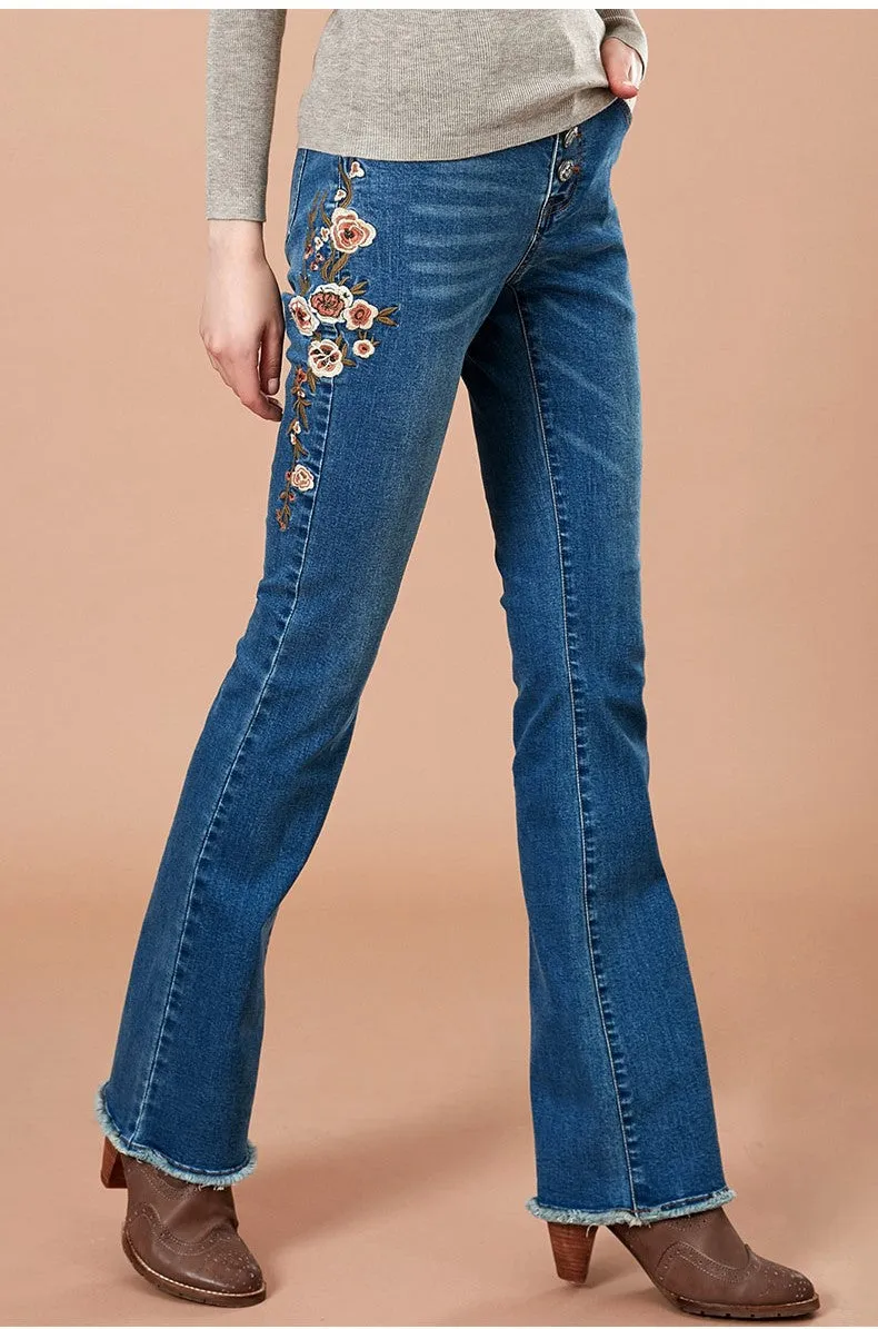 ARTKA EMBROIDERED HIGH RISE FLARE JEANS