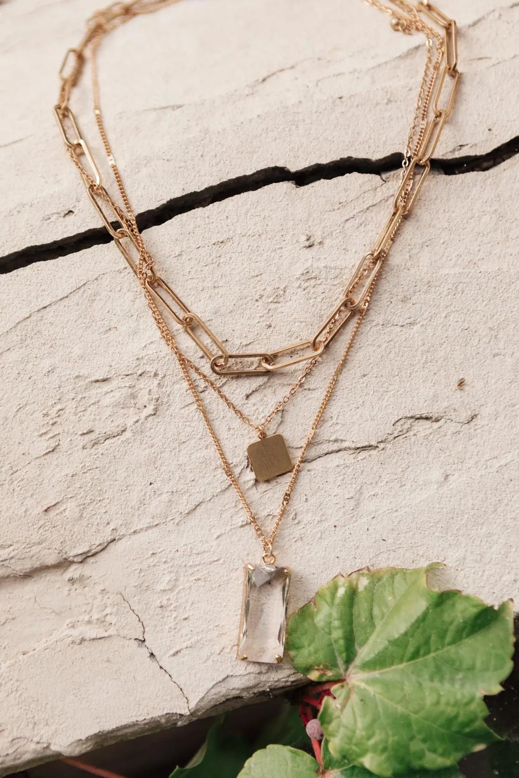 Baguette Bar Pendant Layered Necklace