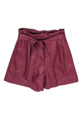 BCBG Max Azria - Burgundy Faux Leather Paperbag Shorts Sz XS