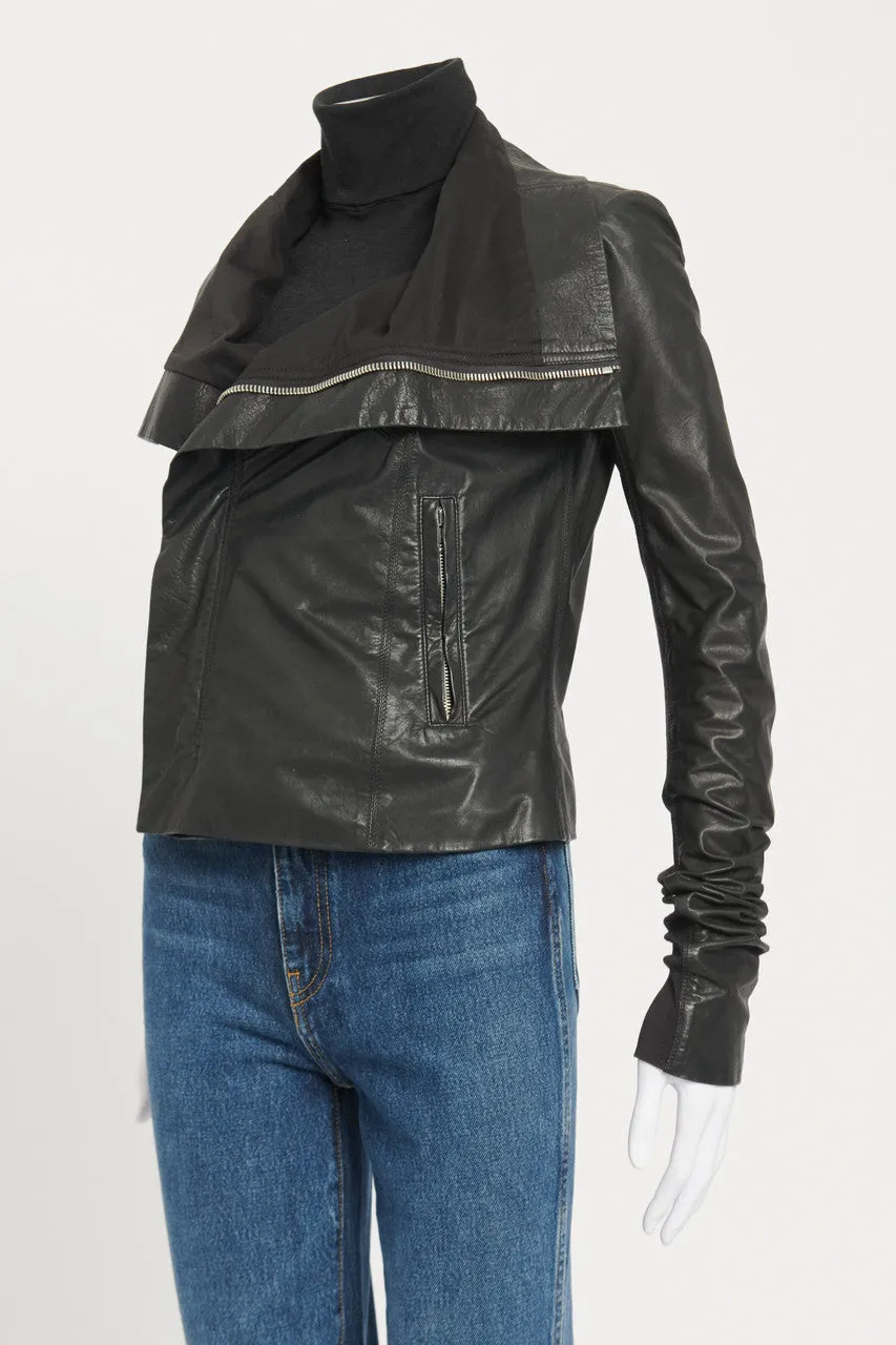 Black leather Asymmetric Preowned Leather Jacket