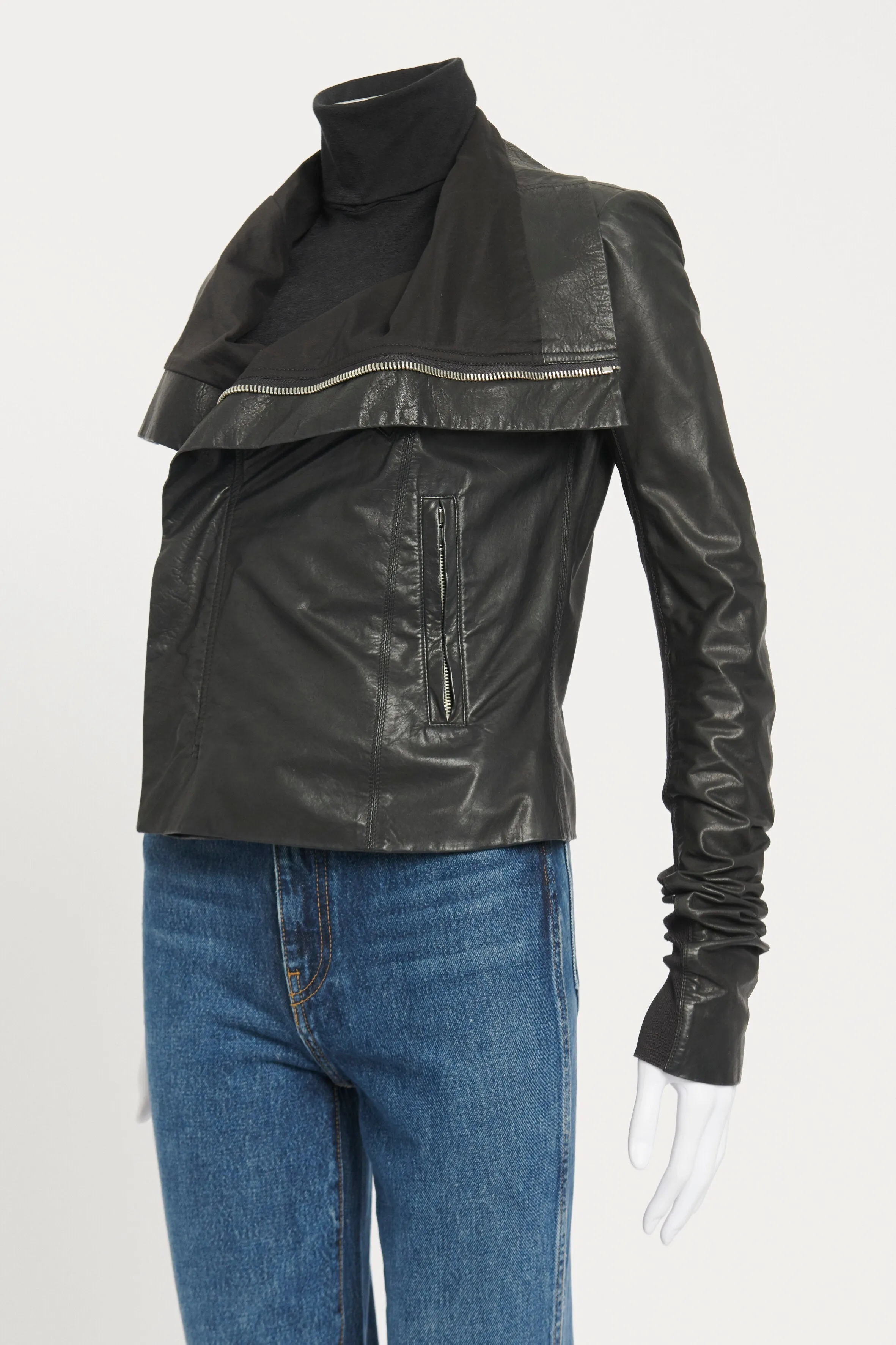 Black leather Asymmetric Preowned Leather Jacket