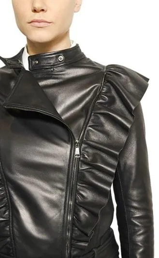 Black Ruffled Nappa-Leather Jacket