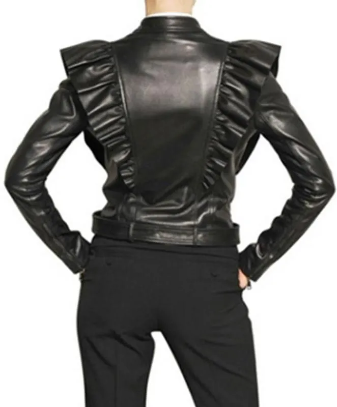 Black Ruffled Nappa-Leather Jacket