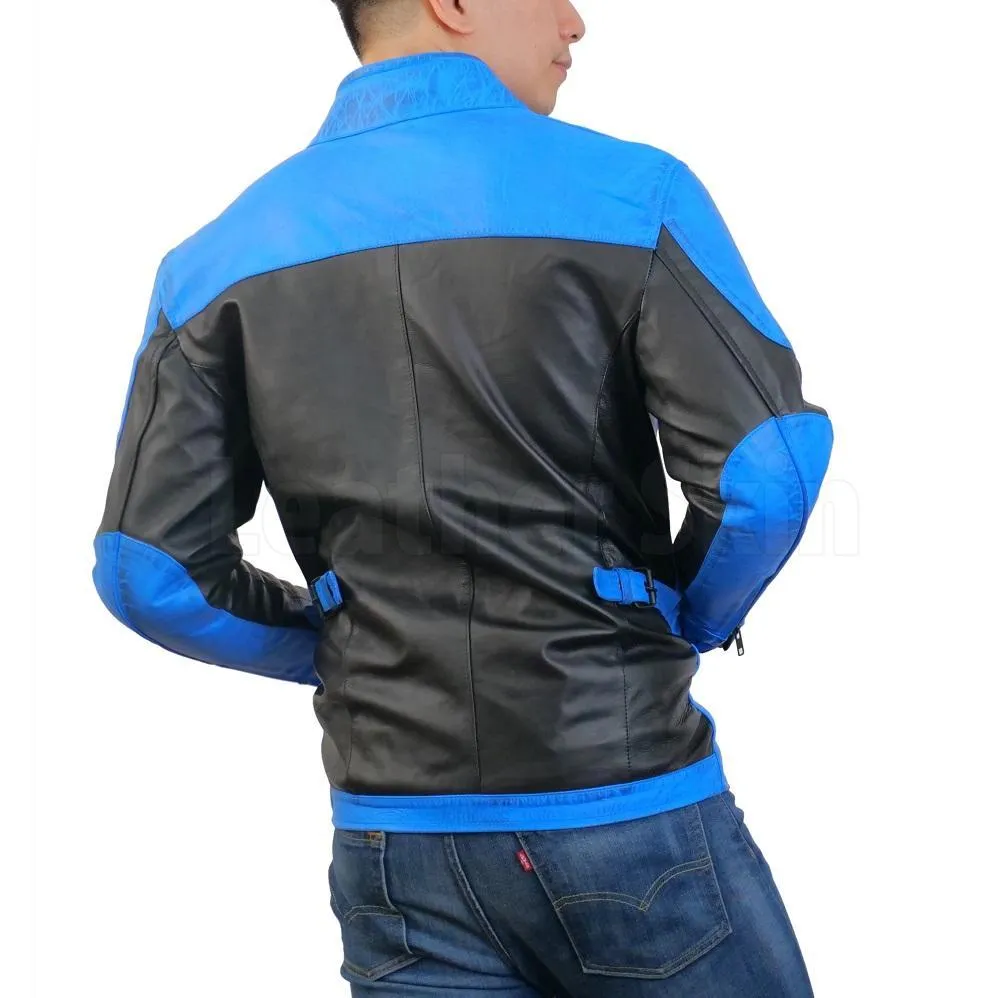 Blue Combo Biker Leather Jacket