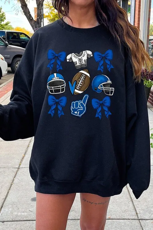 Blue Coquette Football Graphic Fleece Sweatshirts