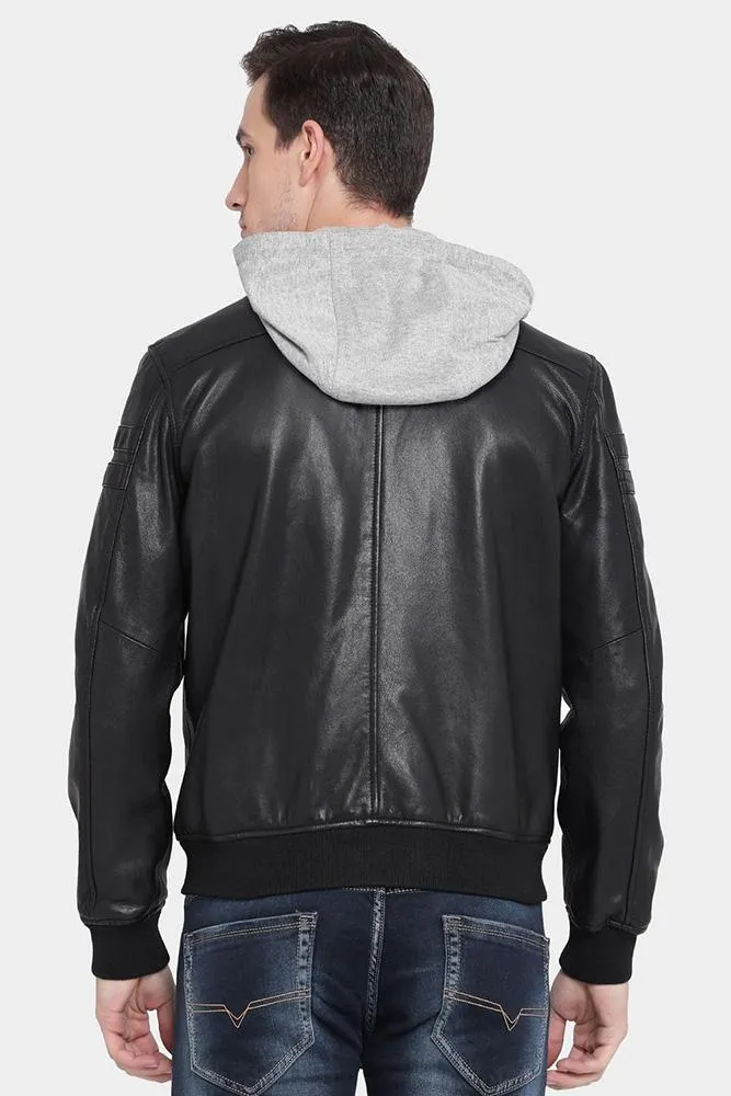 Brice Black Hooded Leather Jacket