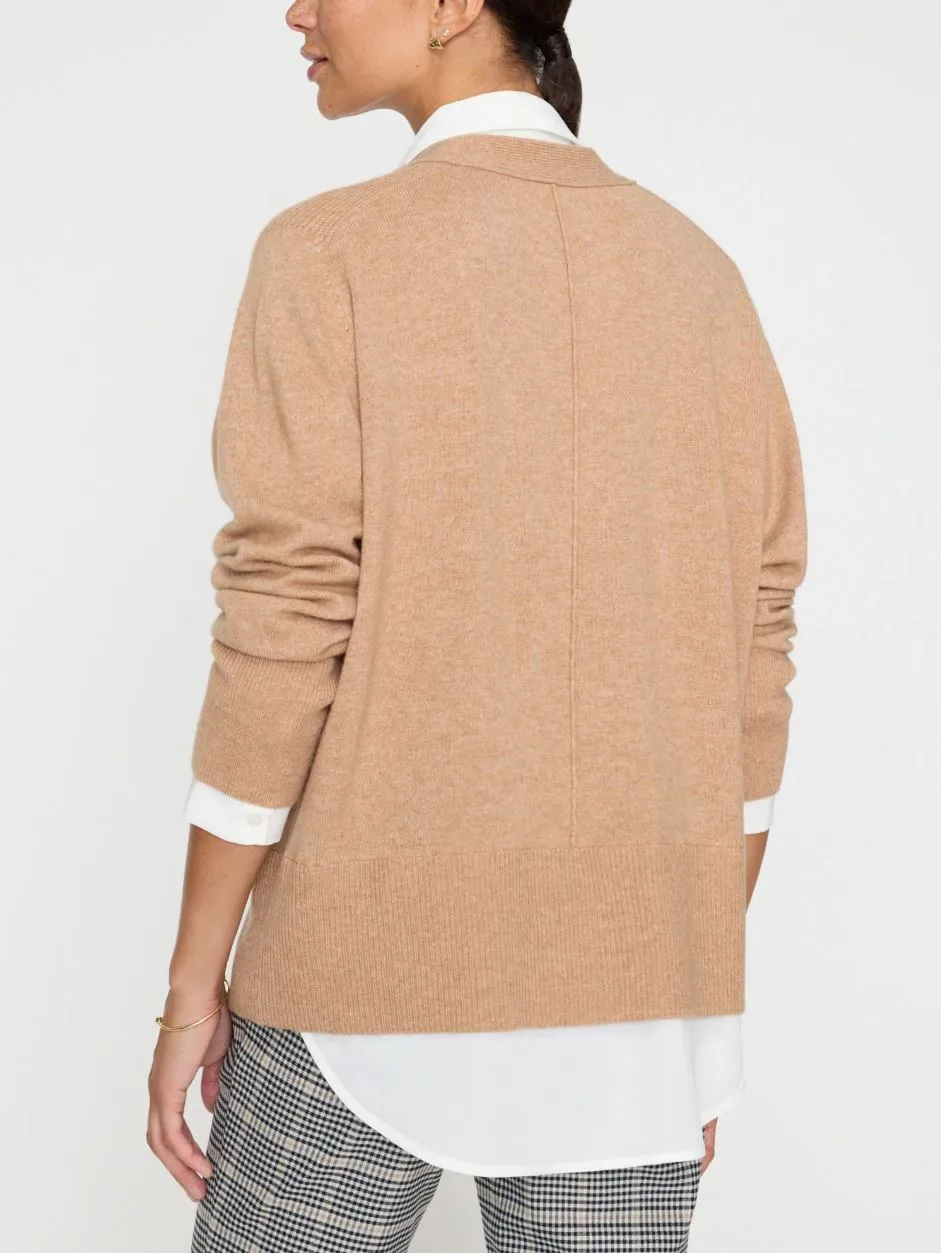 Brochu Walker Callie Layered Looker Cardigan in Camel Melange