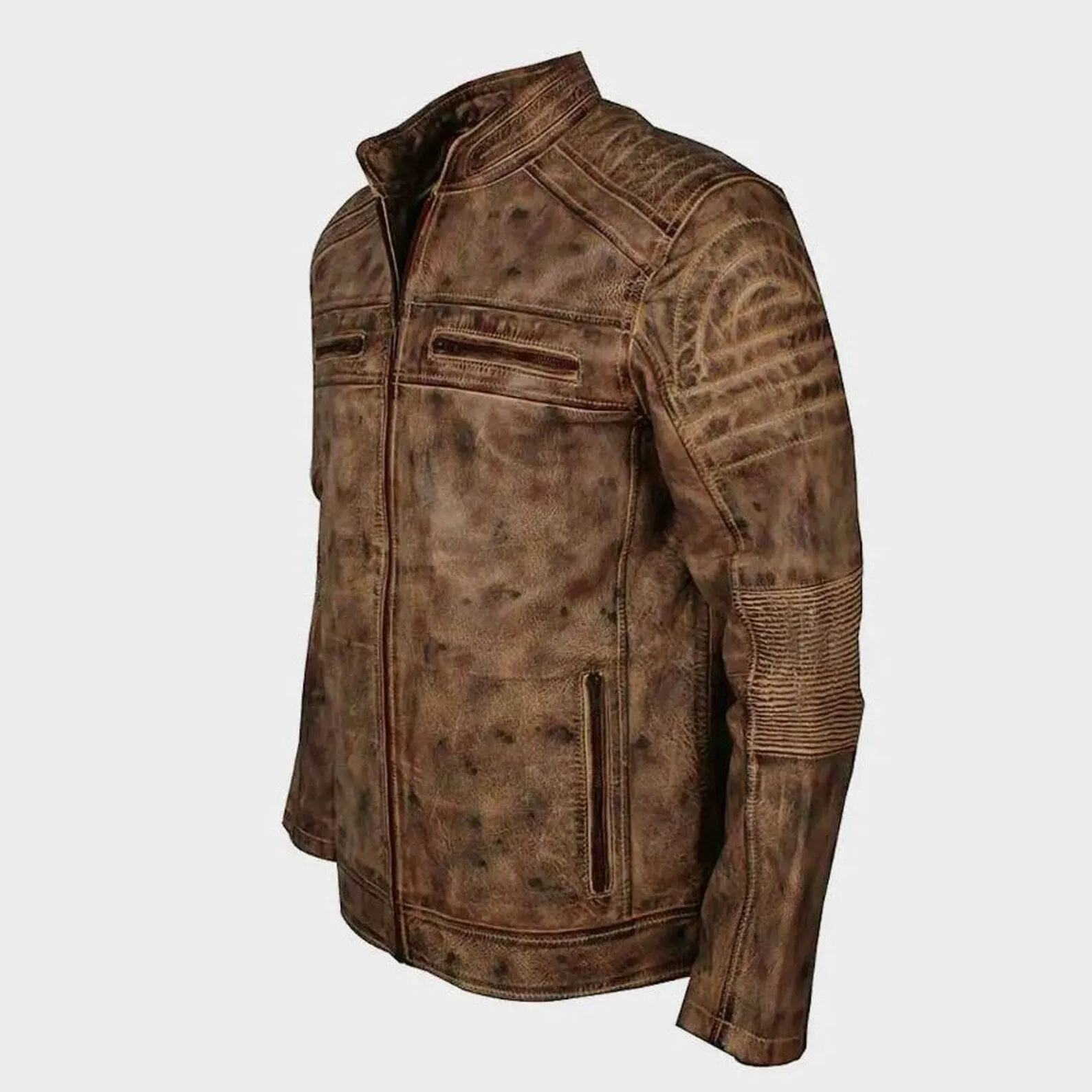 Brown Distressed Racer Leather Jacket