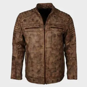 Brown Distressed Racer Leather Jacket