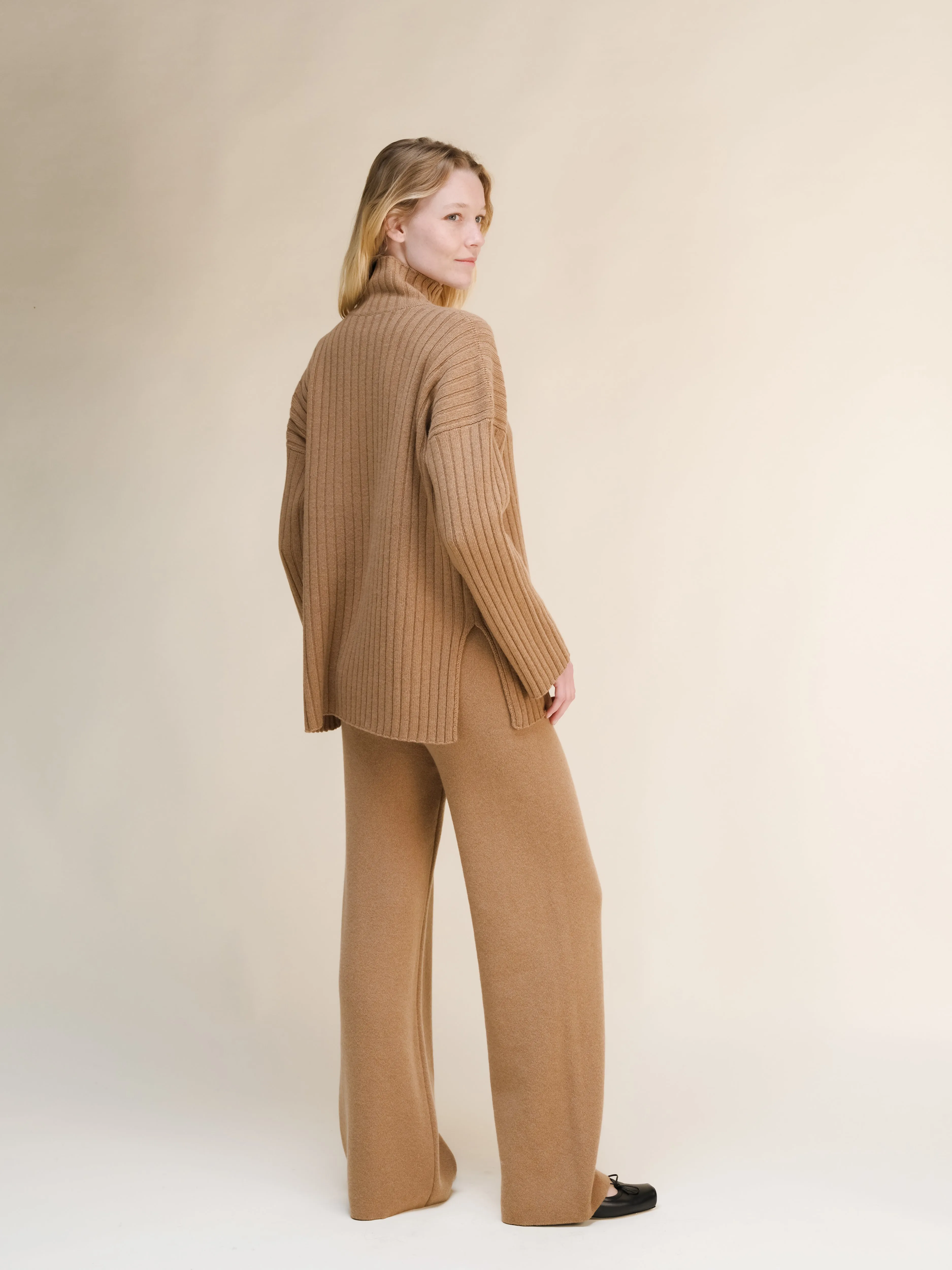 Cashmere Mix Ribbed High Neck with Side Slits