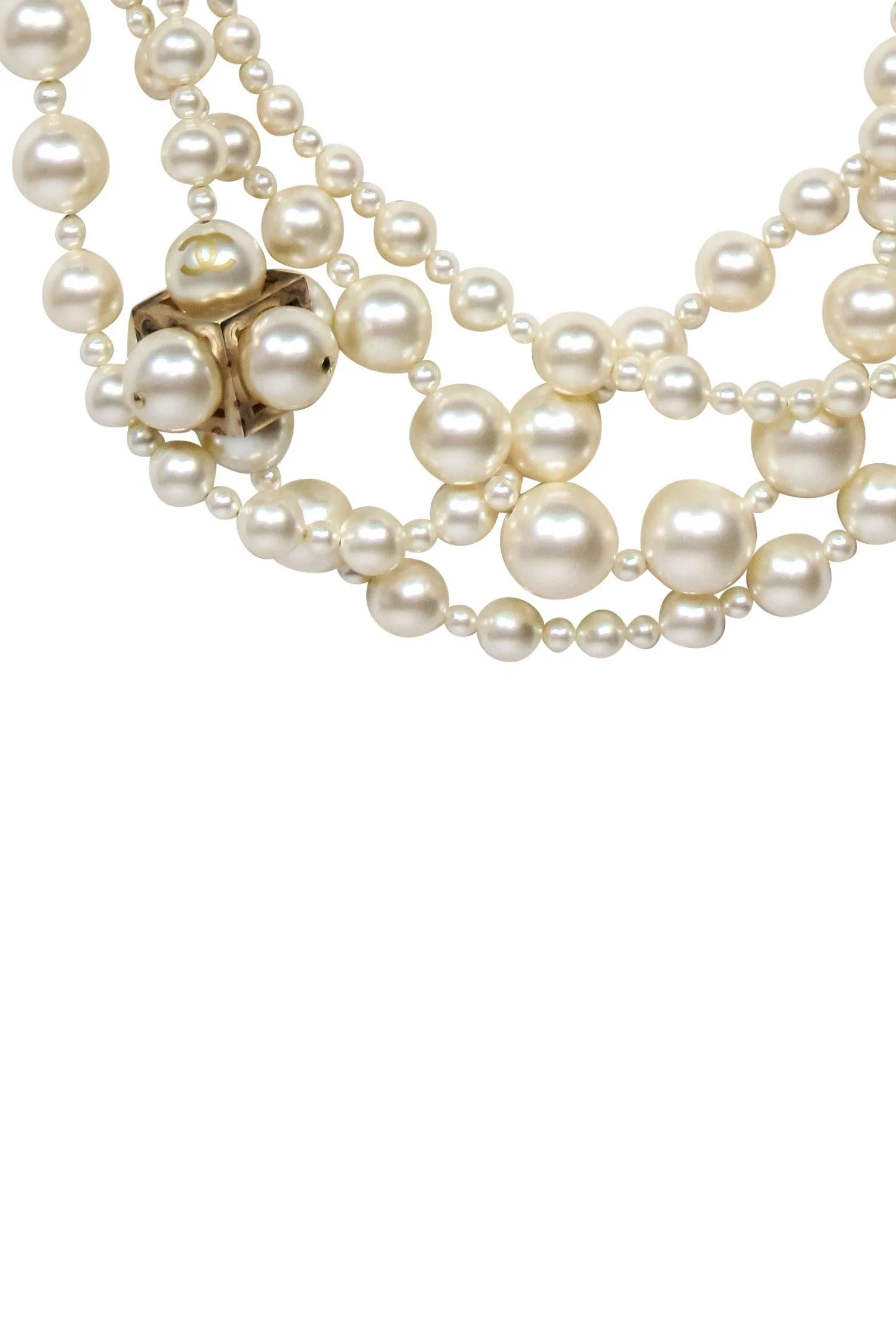 Chanel - Faux Pearl Bubble & Square Design Layered Necklace