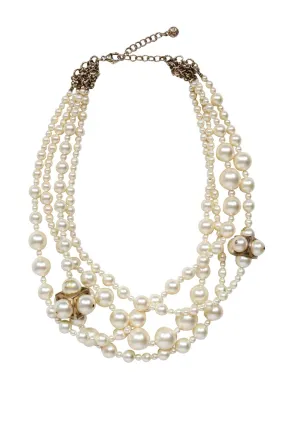 Chanel - Faux Pearl Bubble & Square Design Layered Necklace