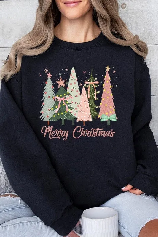 Coquette Christmas Trees Fleece Sweatshirts