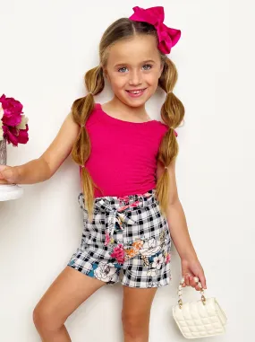 Covered In Plaid Paperbag Belted Shorts Set