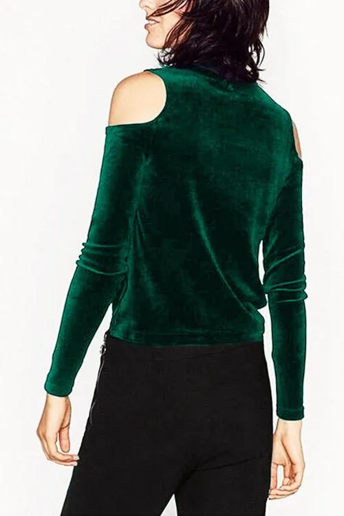 Custom Cold Shoulder Long Sleeve Green T-Shirts