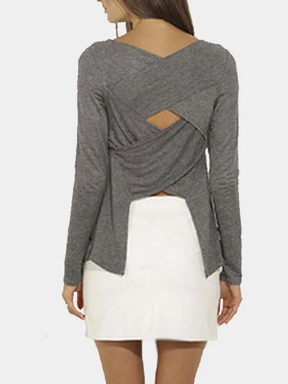 Custom Round Neck Long Sleeve Grey Top