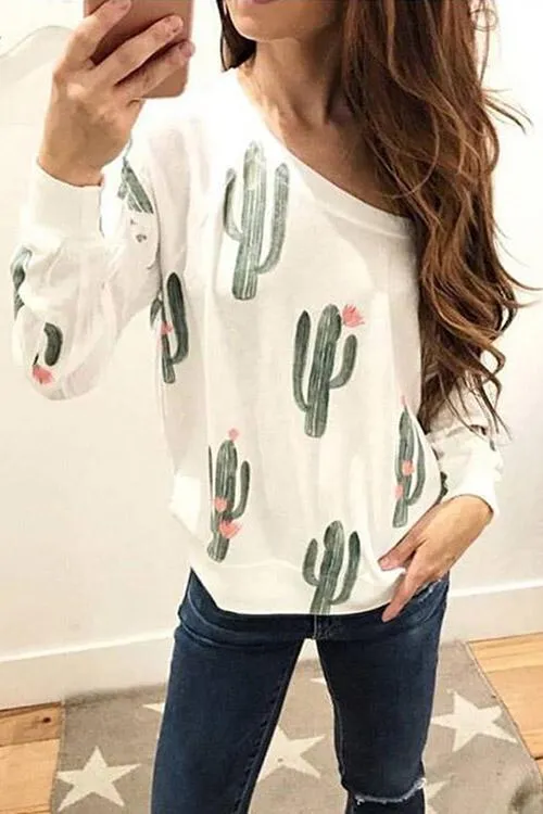 Custom Round Neck Printed Long Sleeve White Tops