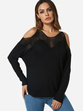 Custom V-Neck Hollow Long Sleeve Black T-Shirts