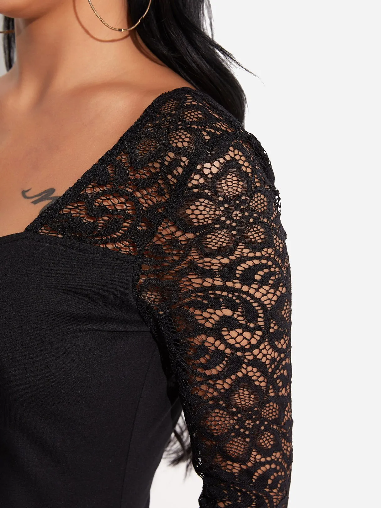 Custom V-Neck Lace Long Sleeve Black T-Shirts