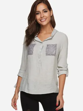 Custom V-Neck Lace Long Sleeve Grey T-Shirts