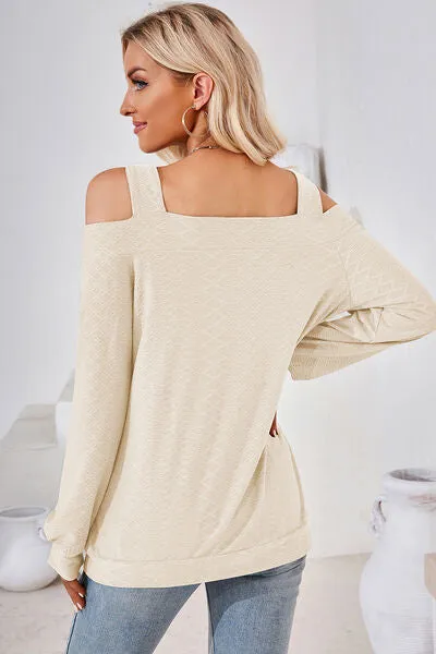 Cutout Square Neck Cold Shoulder T-Shirt