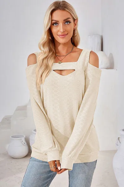 Cutout Square Neck Cold Shoulder T-Shirt