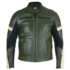 Dark Green Leather Motorcycle Jacket - Protective Armor Leather Biker Jacket