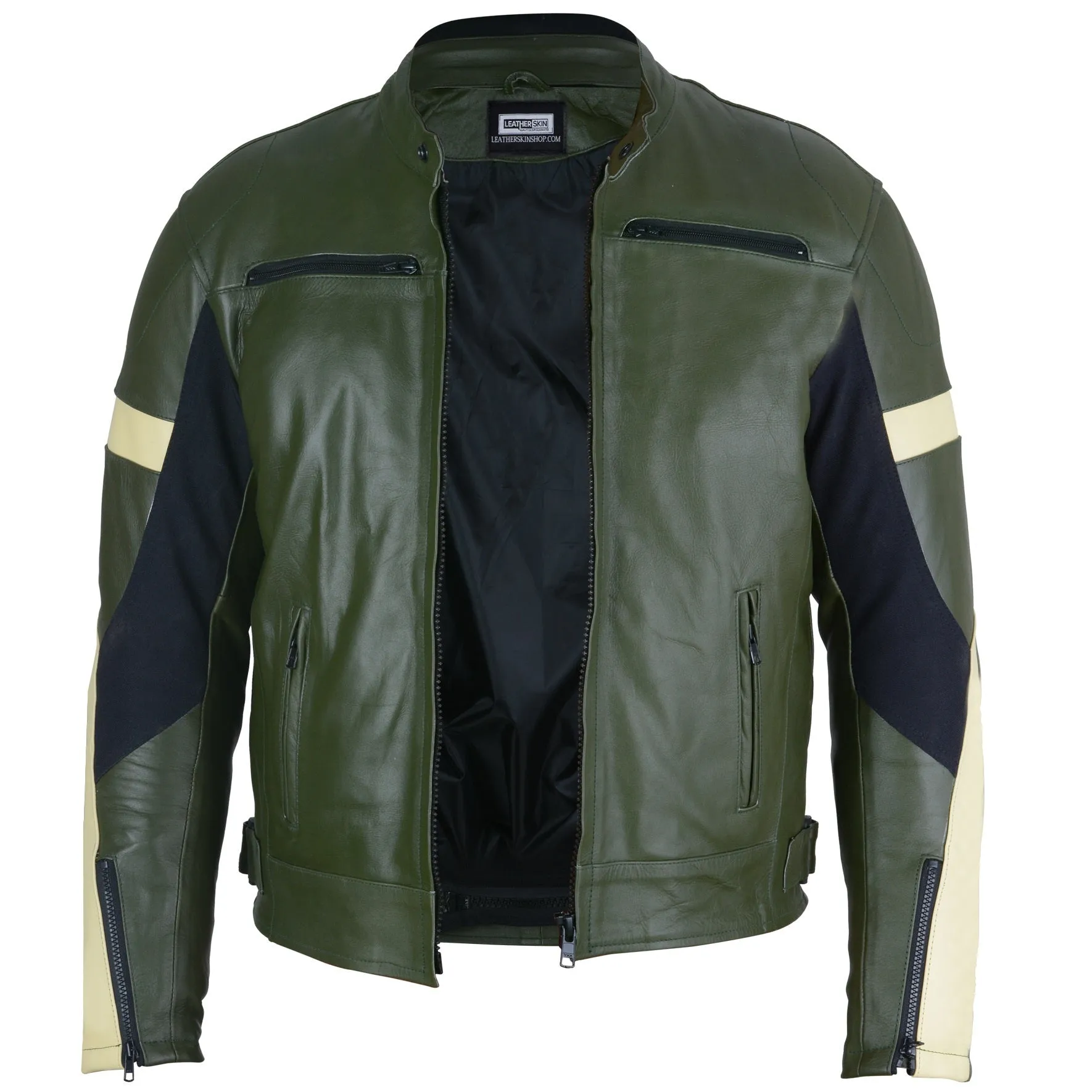 Dark Green Leather Motorcycle Jacket - Protective Armor Leather Biker Jacket