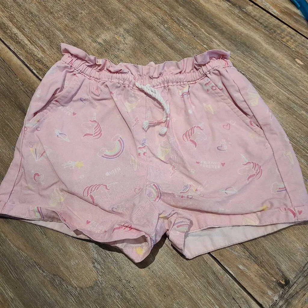 Denim & Co pink cotton paperbag waist rainbow shorts 4-5Y