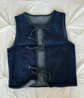 Denim Summer Top Women Sleeveless Front Open