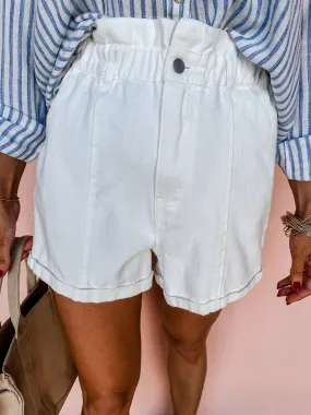 Found My Way Paperbag Waist Shorts-White