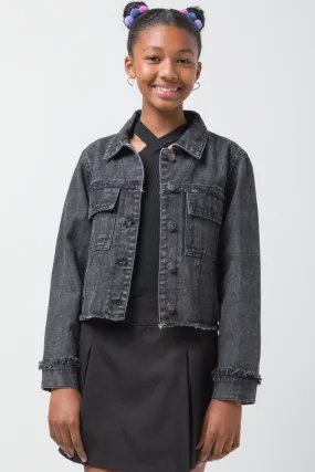 Frayed Edges Denim Jacket Black