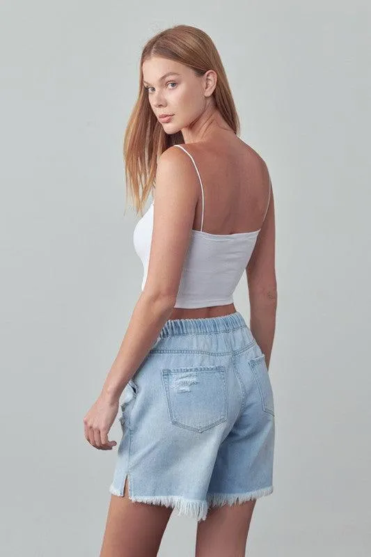 High Rise Drawstring Denim Shorts