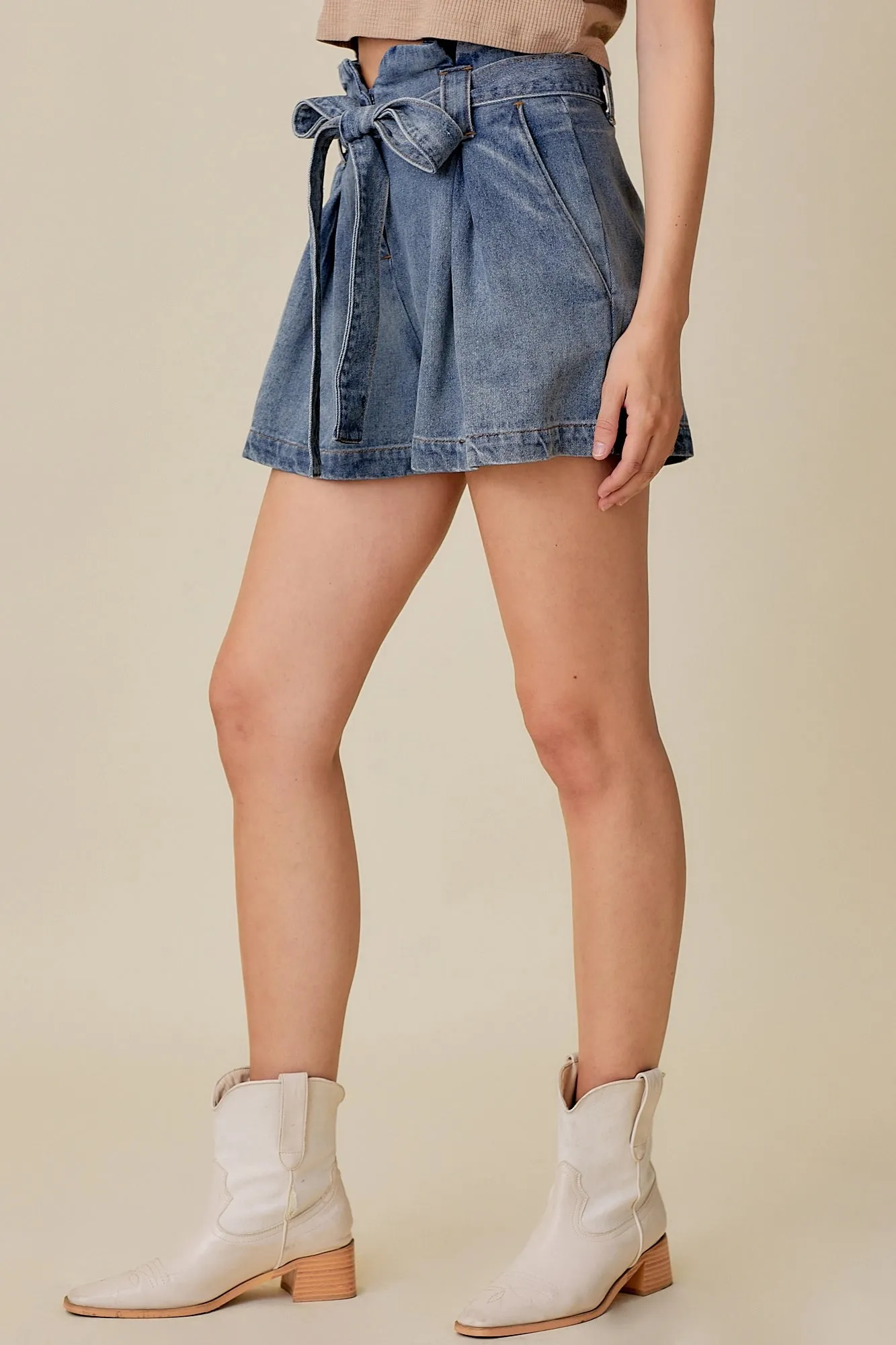 High Rise Paperbag Denim Short