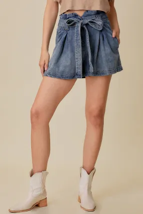 High Rise Paperbag Denim Short