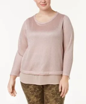 INC International Concepts Plus Size Layered-Look Metalli Pale Mauve 1X