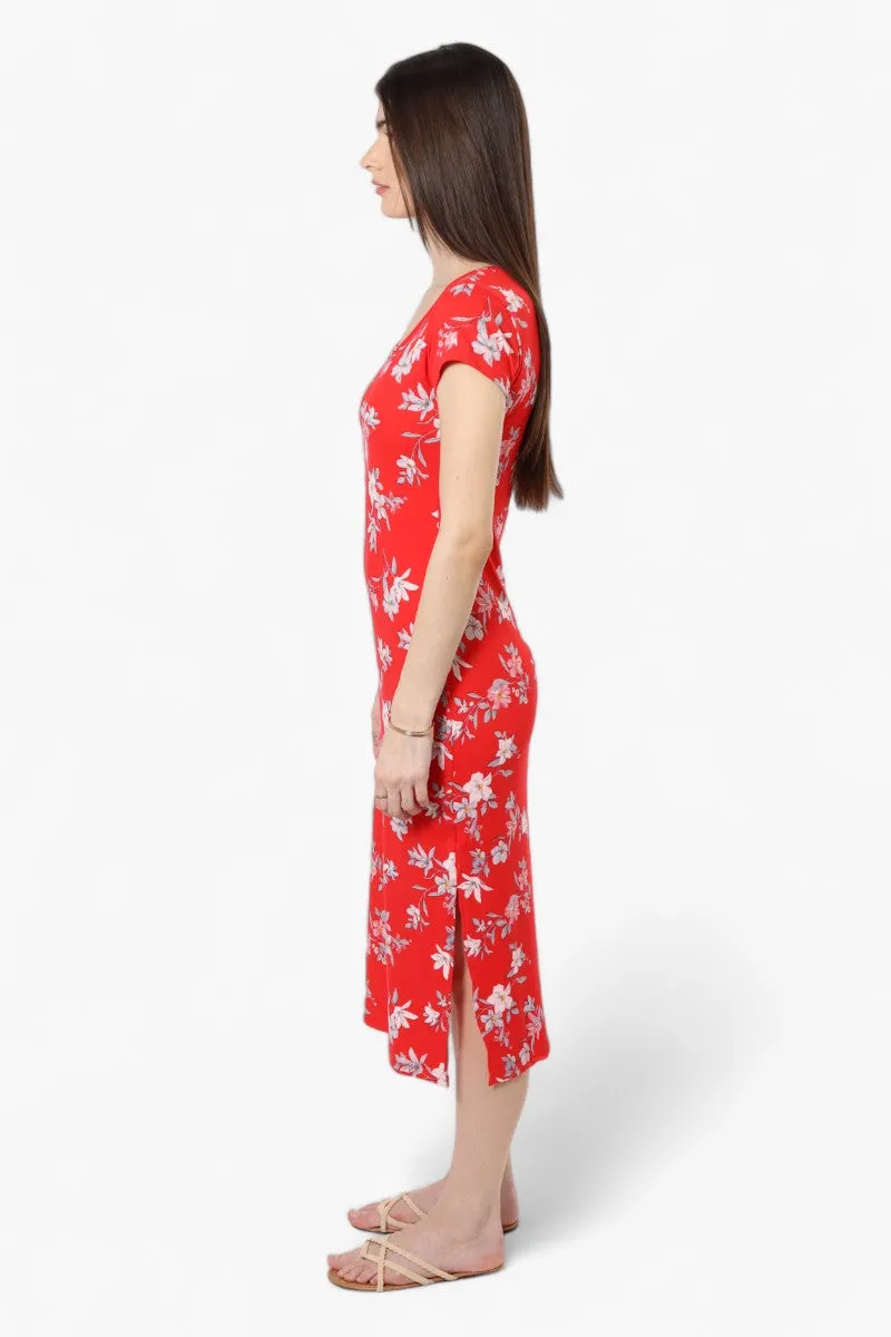 International INC Company Floral Cap Sleeve Midi Dress - Red