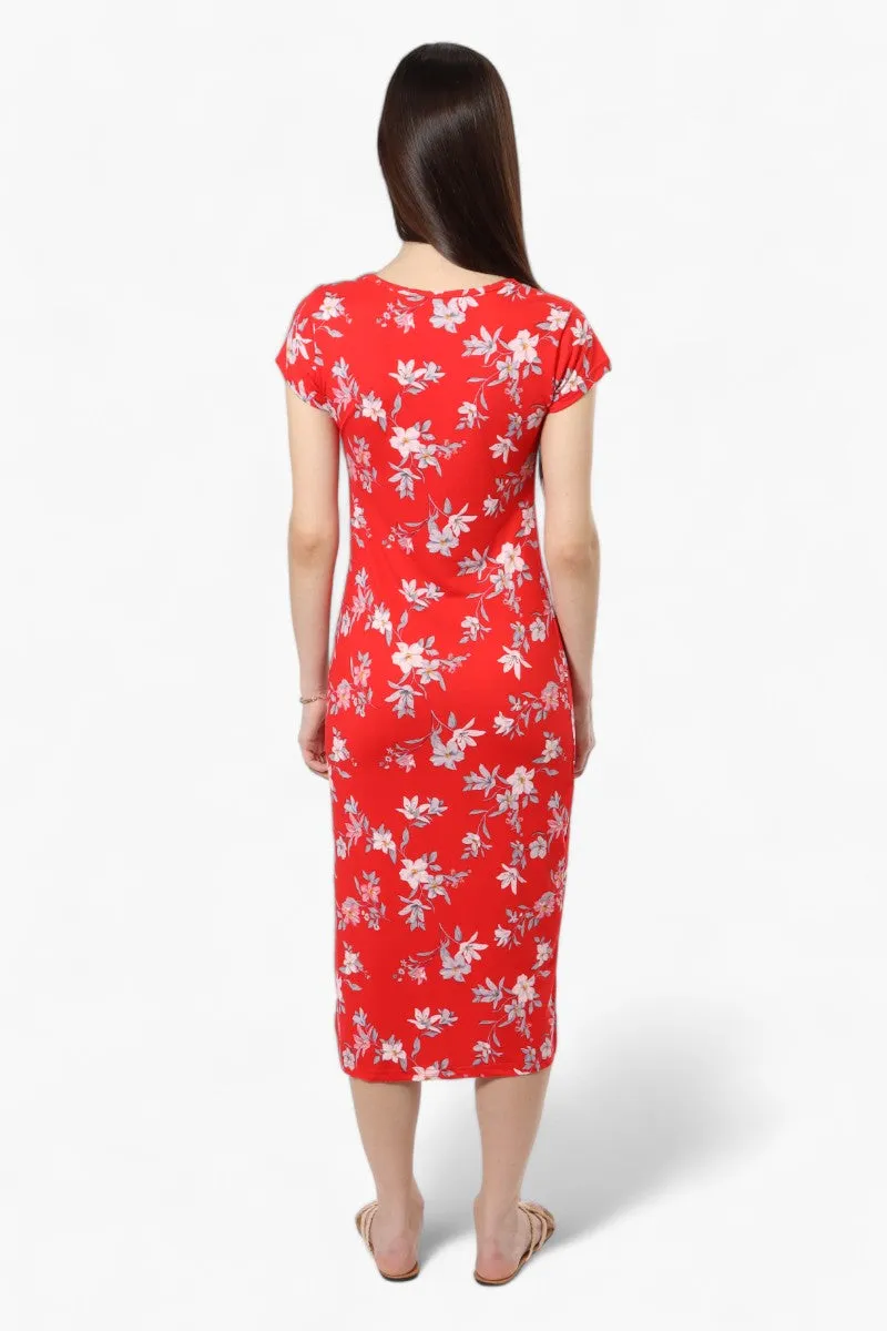 International INC Company Floral Cap Sleeve Midi Dress - Red