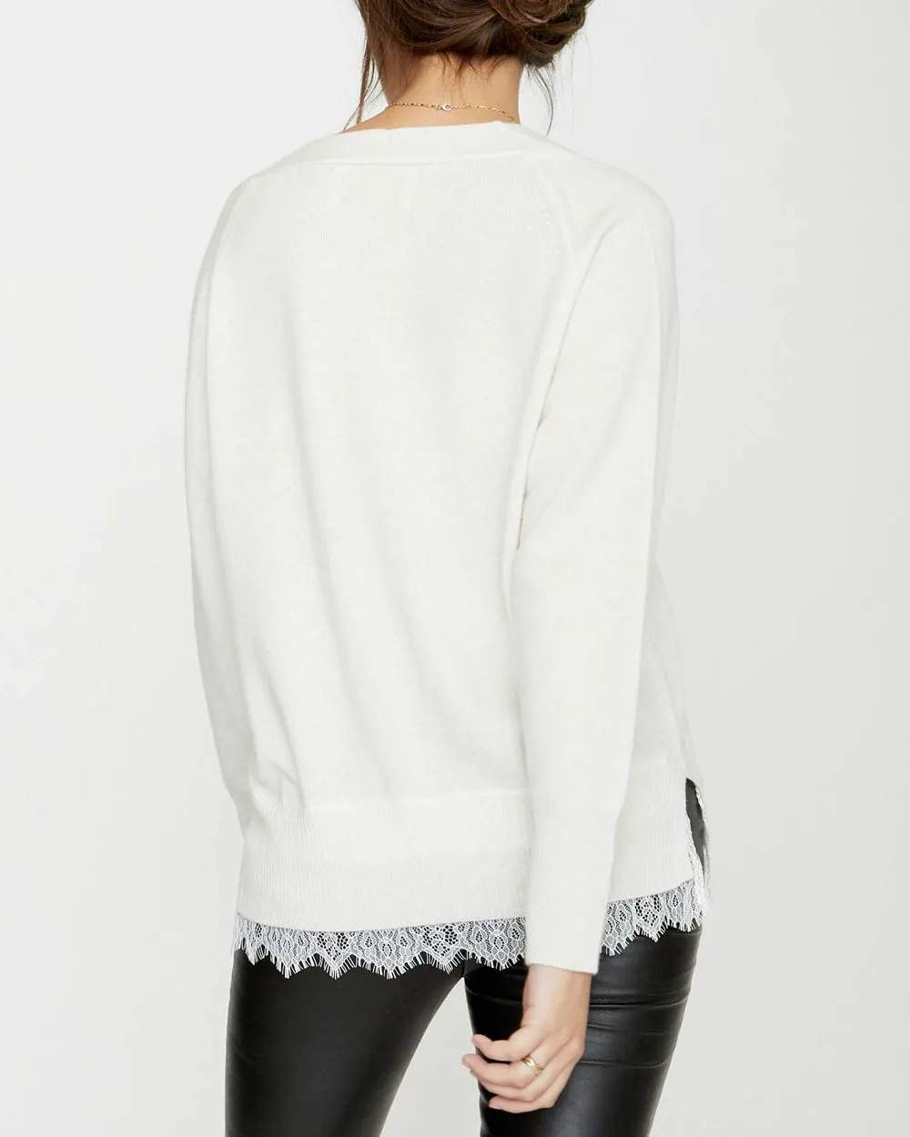 Ivory Lace Layered Vee Pullover