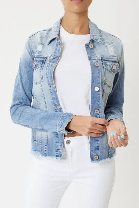 Kancan Distressed Medium Wash Denim Jacket