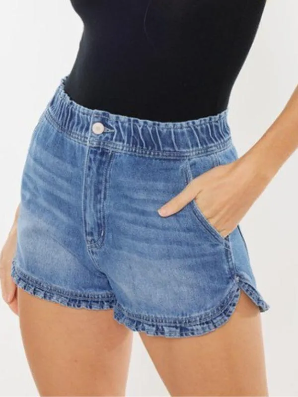 Kancan High-Rise Ruffle Hem Denim Shorts