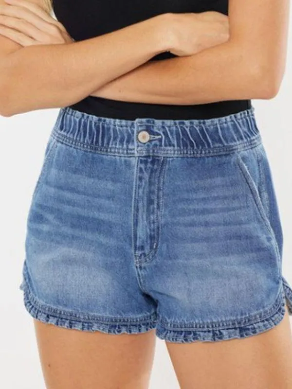 Kancan High-Rise Ruffle Hem Denim Shorts