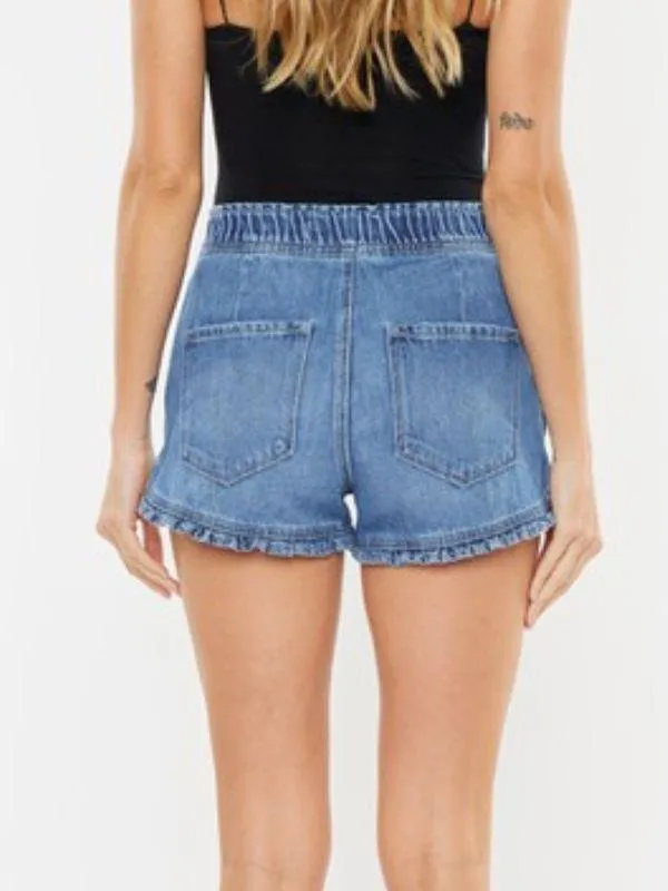 Kancan High-Rise Ruffle Hem Denim Shorts