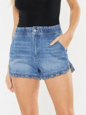 Kancan High-Rise Ruffle Hem Denim Shorts