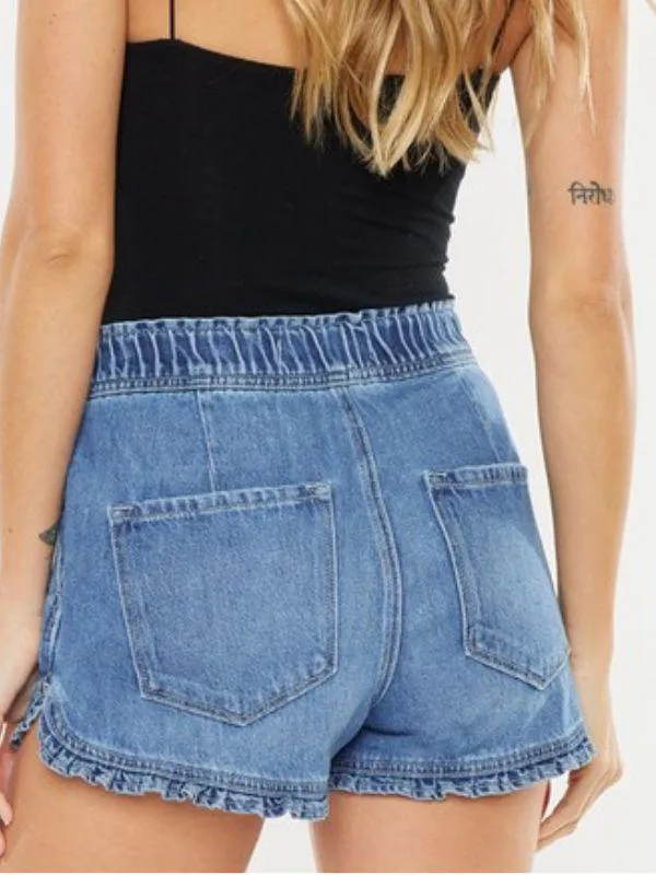 Kancan High-Rise Ruffle Hem Denim Shorts