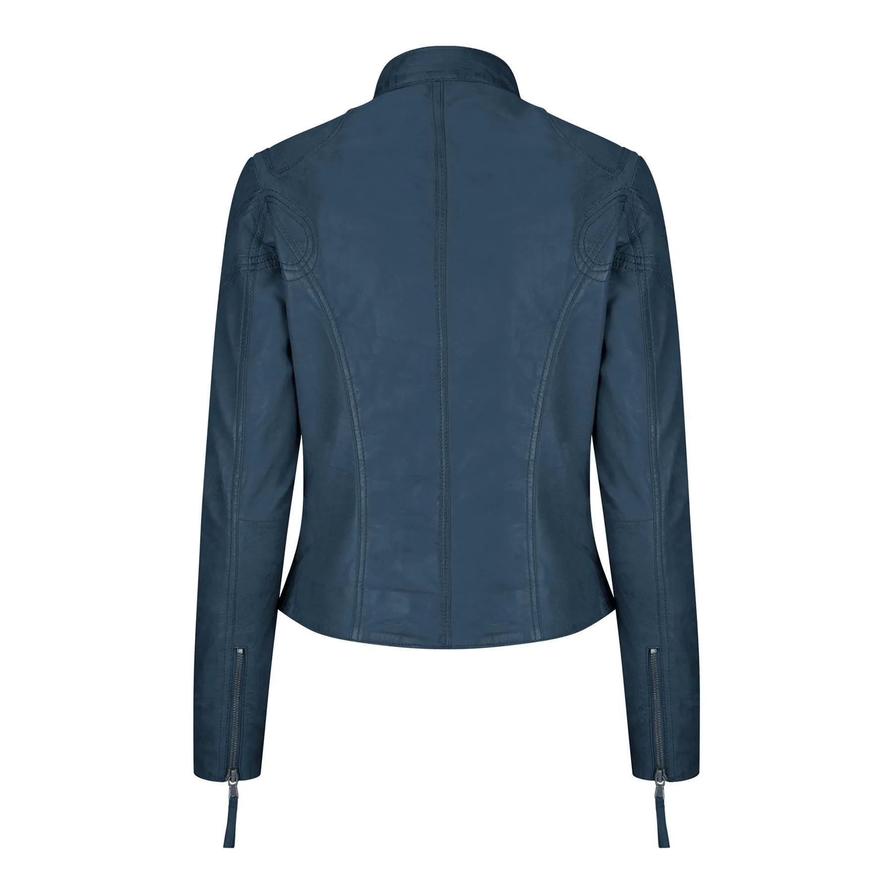 Ladies Women Genuine Real Leather Slim Fit Navy Biker Jacket